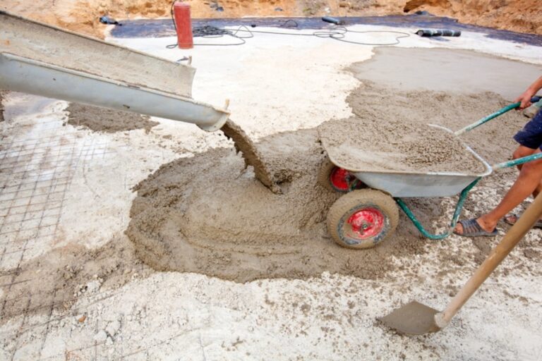 Concrete barrowed onto a base