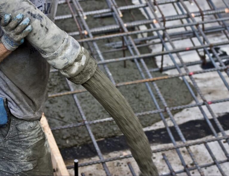 Concrete pumped over steel reinforcement